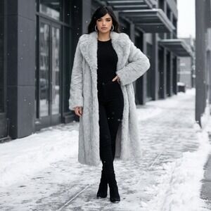 Vintage ILGWU Silver Grey Faux Fur Longline Coat Floral Lining Union Made